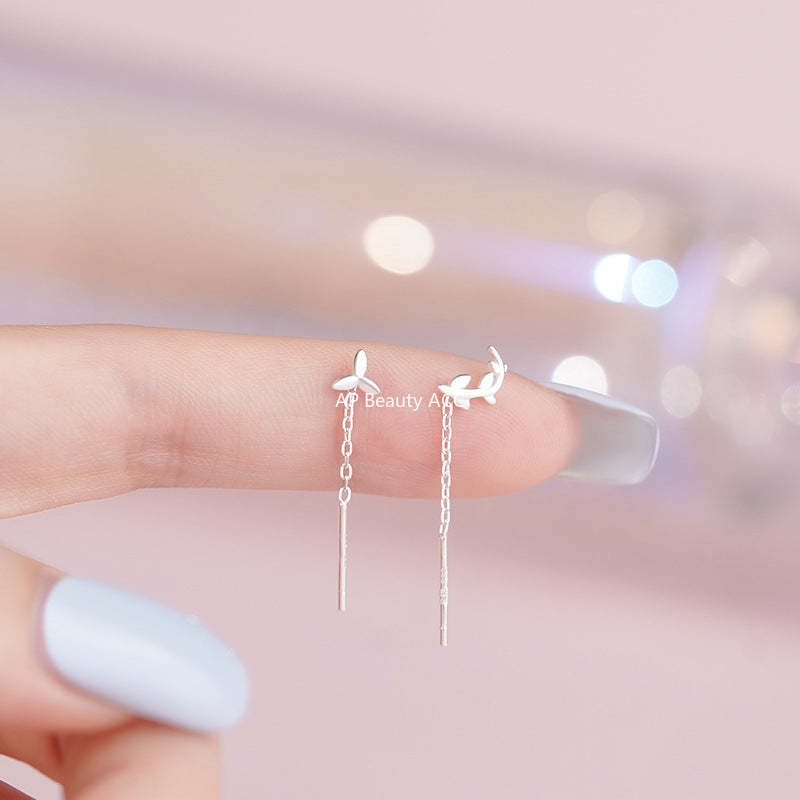 B관 - 999 실버 꽃잎 줄기 모양 드롭 귀걸이 [YC2156E_1] 25.09-4