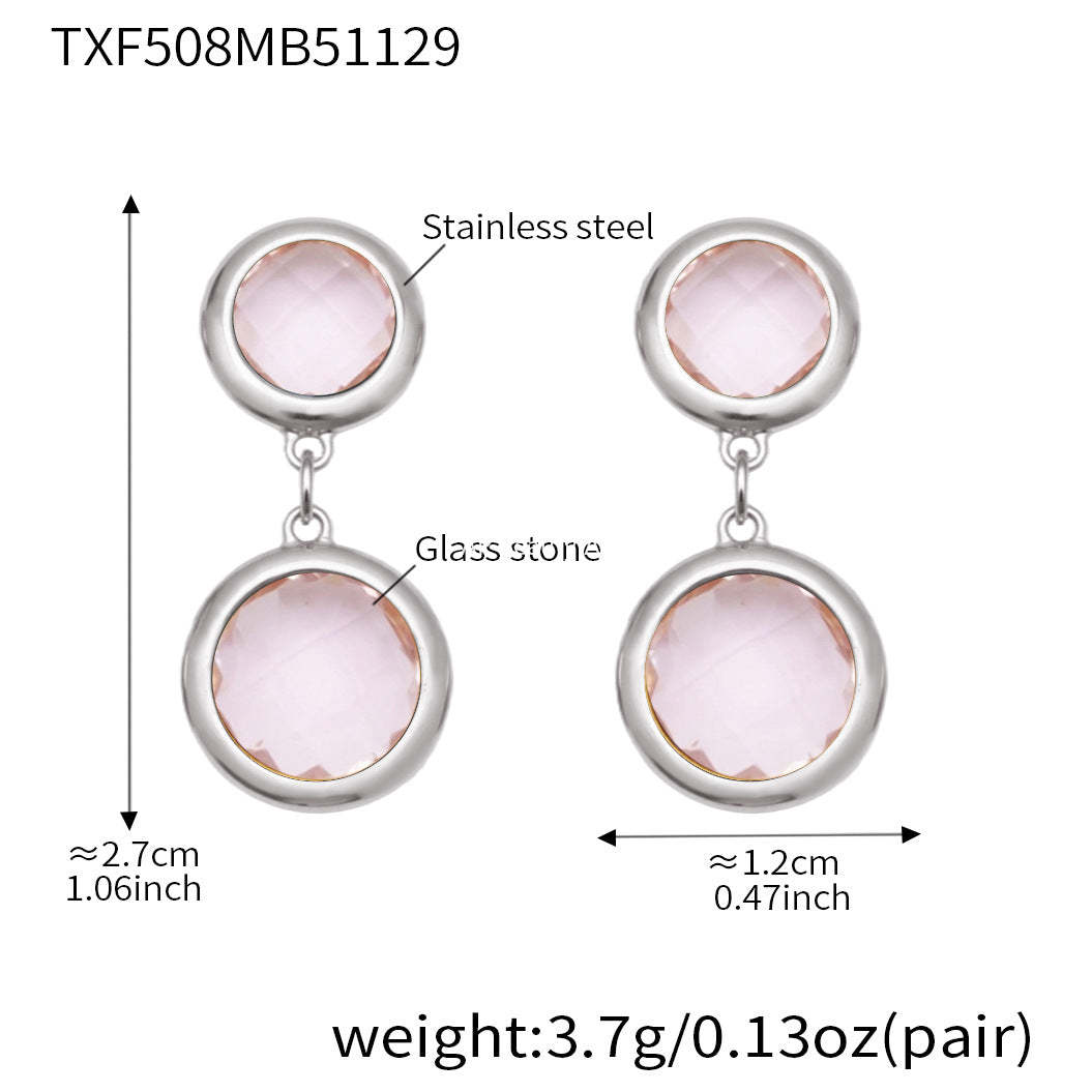 D관 - 스테인리스 스틸 풀 큐빅 글라스 스톤 18K도금 팔찌 귀걸이 [TXE508] 25.12-1