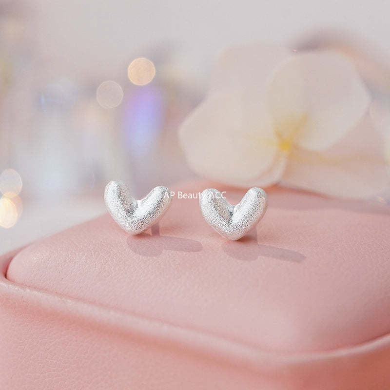 B관 - 999 실버 샌딩 하트 디자인 귀걸이 [YC8923E_1] 25.10-4