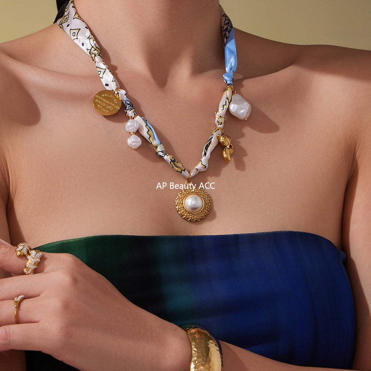 D관 - 스테인리스 스틸 호안석 진주 펜던트 스카프 목걸이 [P2178] 25.10-2