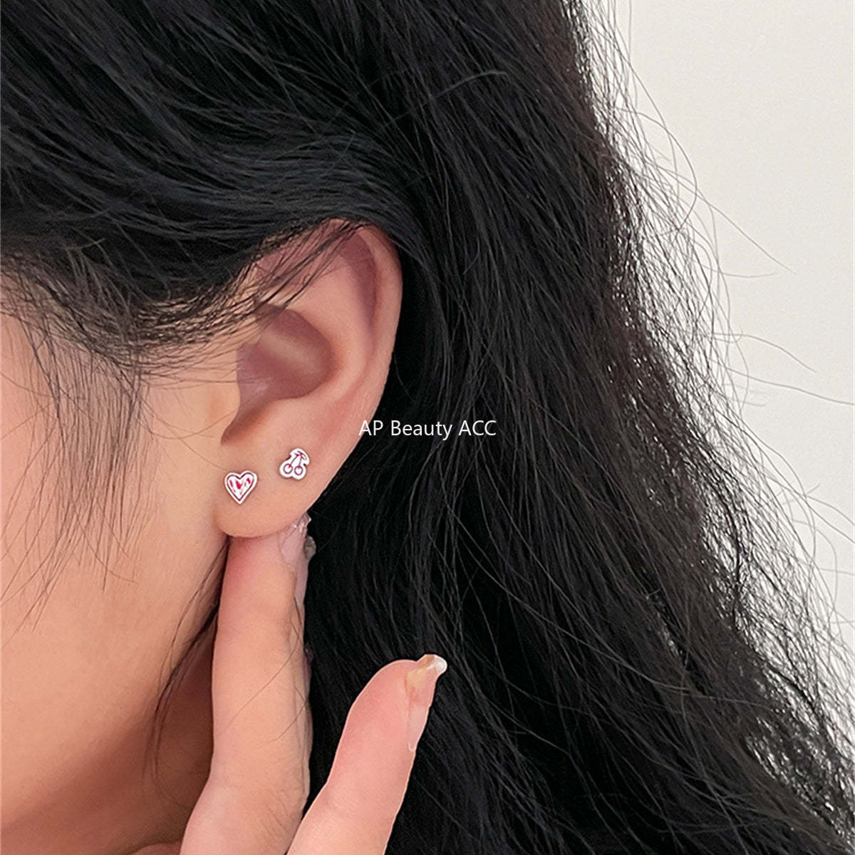 A관 - 925 실버 하트 딸기 체리 비대칭 귀걸이 [EH-2852] 24.04-3
