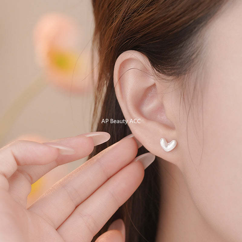 B관 - 999 실버 샌딩 하트 디자인 귀걸이 [YC8923E_1] 25.10-4