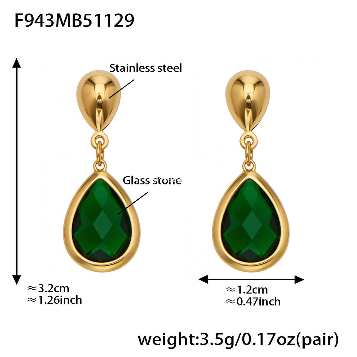 D관 - 스테인리스 스틸 타원형 컷팅 글라스 스톤 18K도금 목걸이 팔찌 귀걸이 [TXP506] 25.12-1