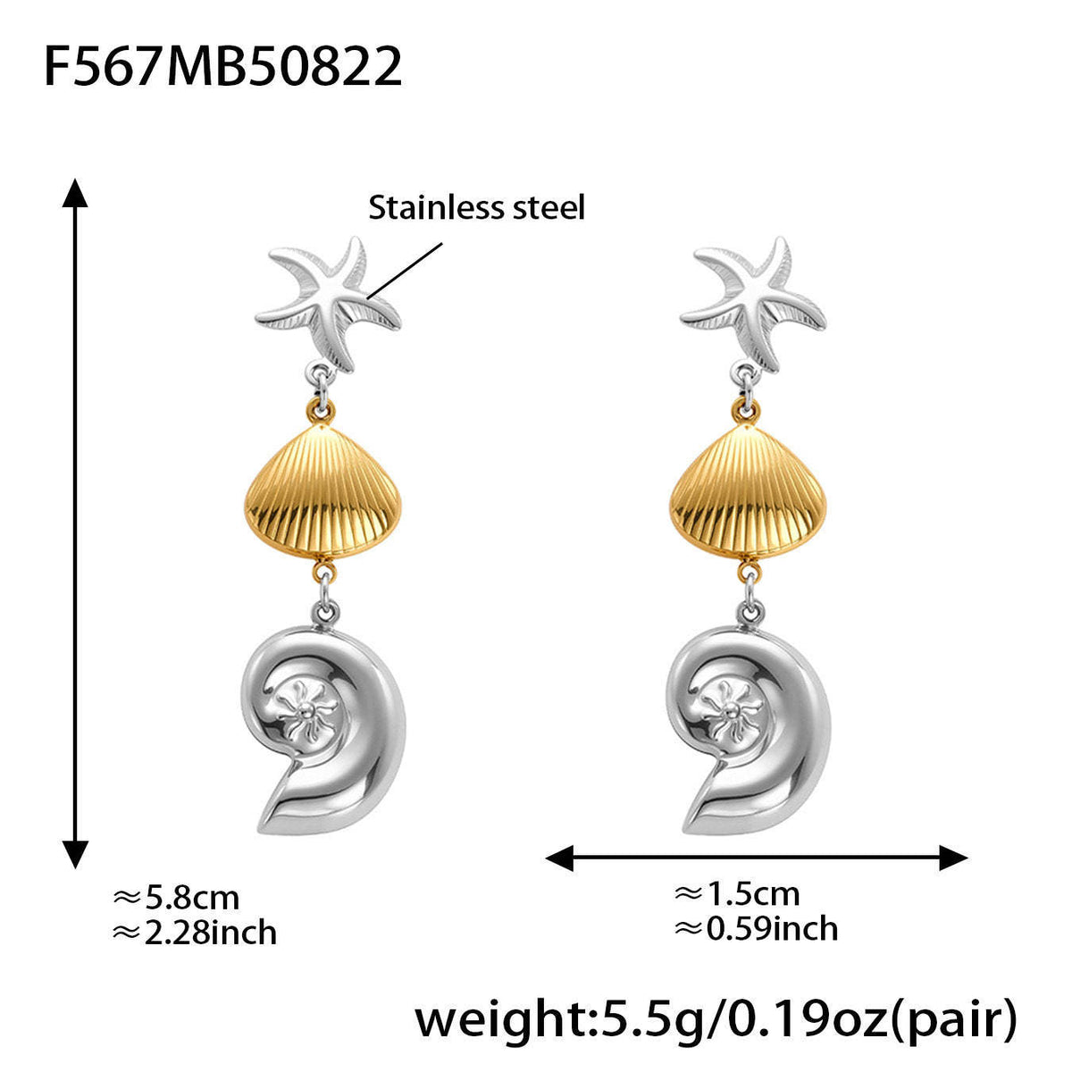 D관 - 스테인리스 스틸 18K 도금 조개 불가사리 디자인 귀걸이 [F567-F576] 25.08-5