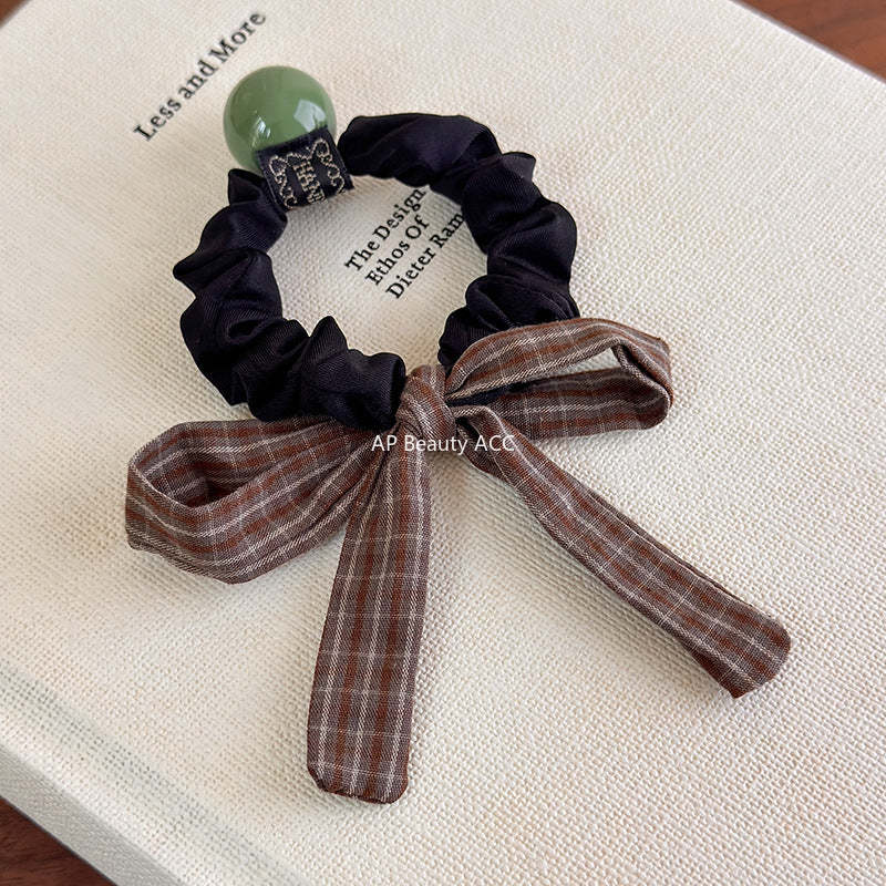 E관 - 체크 스트라이프 리본 방울 곱창 헤어밴드 [27488] 25.09-4