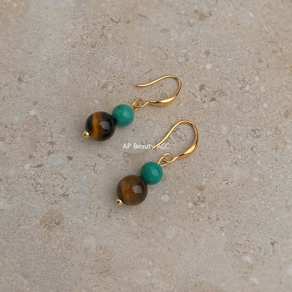 C관 - 14K 도금 호안석 터키석 핸드메이드 후크형 귀걸이 [6812] 25.09-4