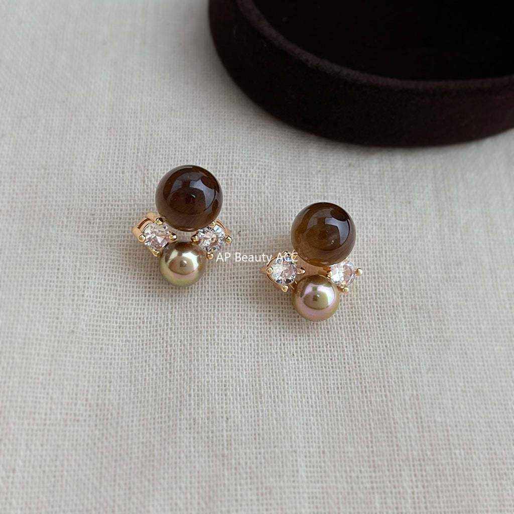 C관 - 천연석 호안석 925 은침 큐빅 귀걸이 [7233] 25.12-2