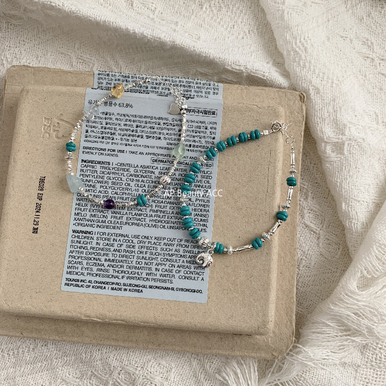 A관 - 925 실버 코끼리 펜던트 천연석 비즈 팔찌 [1547-1548] 25.11-2