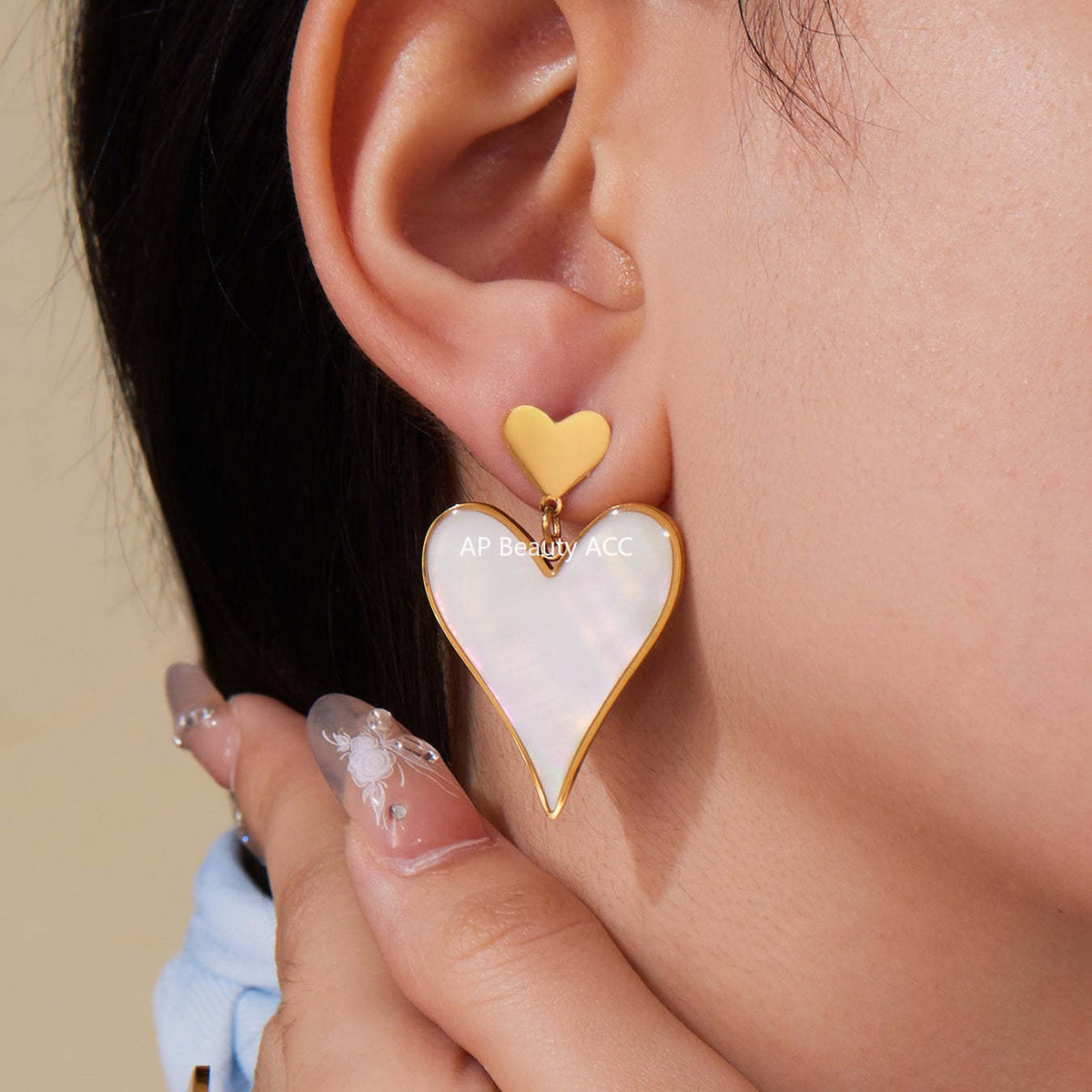 D관 - 천연 자개 에나멜 하트 별 펜던트 스테인리스 스틸 귀걸이 반지 [TXF410] 25.09-4