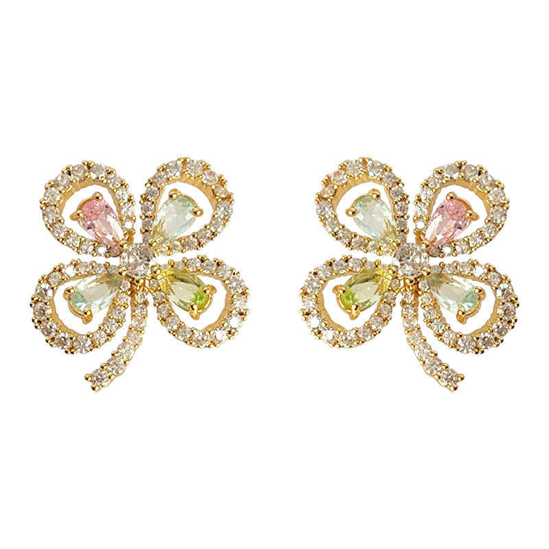 C관 - 업그레이드 18K 도금 고급스러운 미니 큐빅 컬러 꽃 귀걸이 [3711] 24.04-2