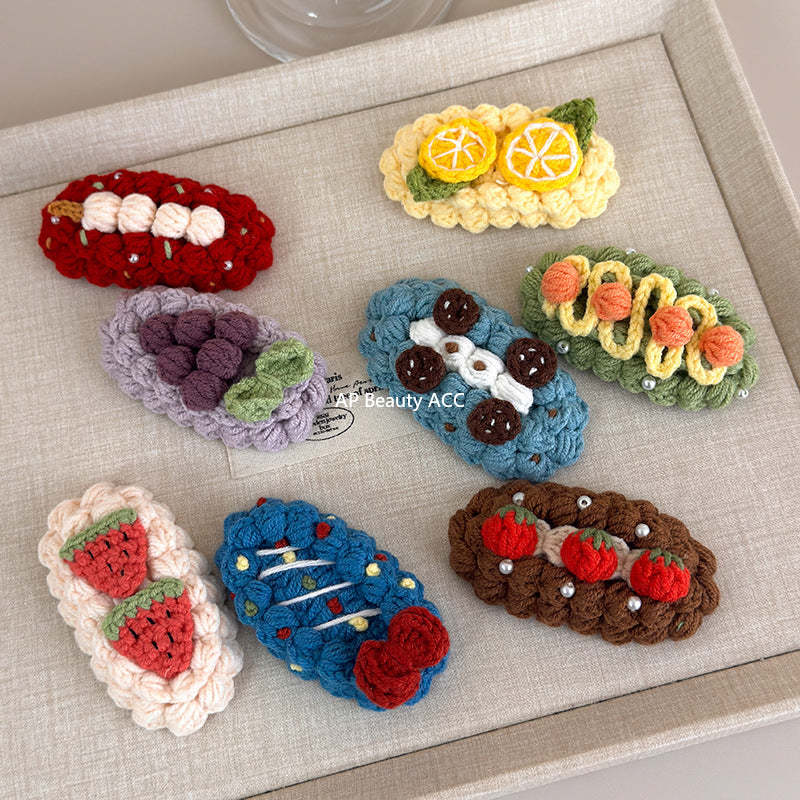 E관 - 핸드메이드 코바늘 니트 과일 디자인 헤어핀 [27629] 25.11-1