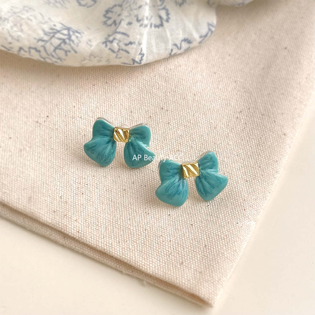 C관 - 14K 도금 리본 핸드메이드 오일 코팅 은침 귀걸이 [5922] 25.04-4