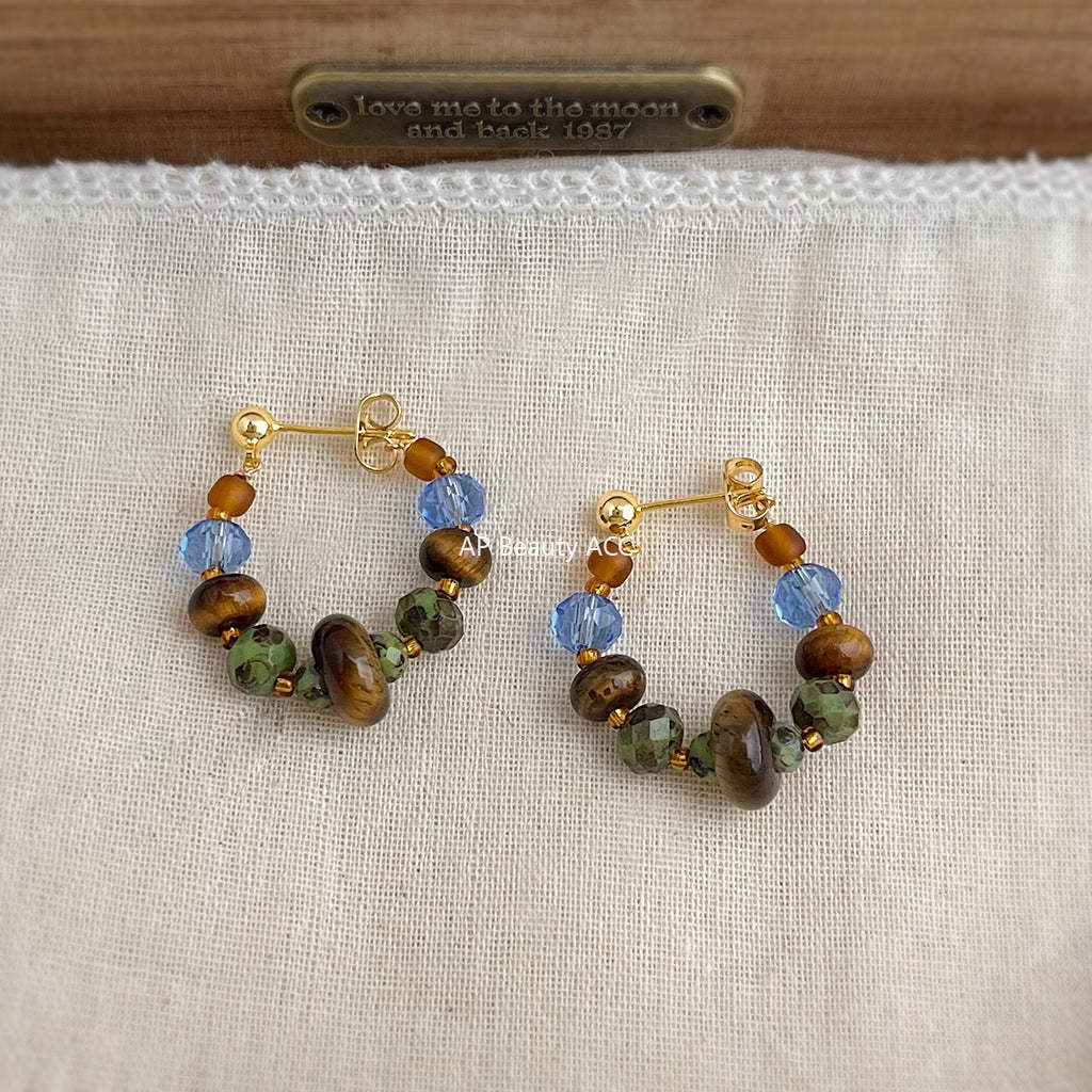 C관 - 천연석 호안석 크리스탈 핸드메이드 925 은침 귀걸이 [S265] 25.09-4