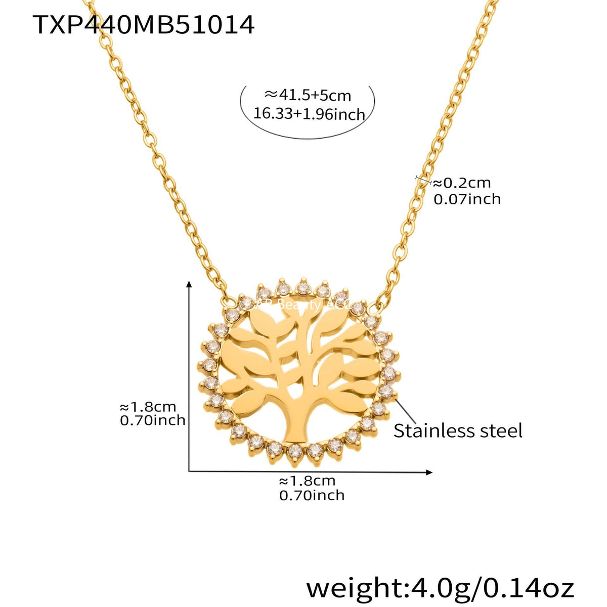 D관 - 스테인리스 스틸 생명나무 큐빅 원형 펜던트 목걸이 팔찌 [TXP440] 25.10-4