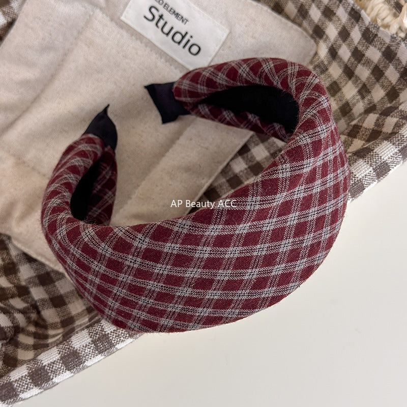 E관 - 체크 패브릭 와이드 스펀지 머리띠 [27525] 25.10-1