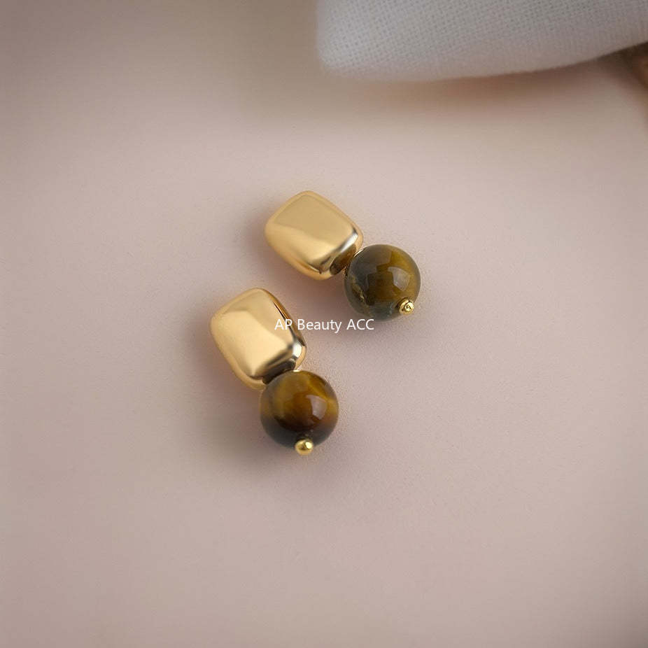 C관 - 925 은침 14K 도금 호안석 핸드메이드 귀걸이 [6947] 25.10-4