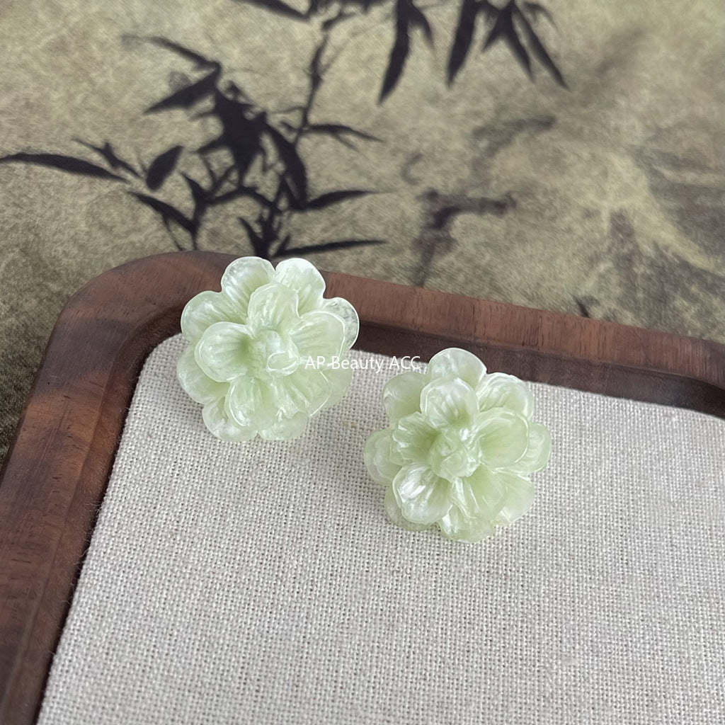 C관 - 민트 그린 장미꽃 디테일 14K 도금 귀걸이 [4372] 24.06-3