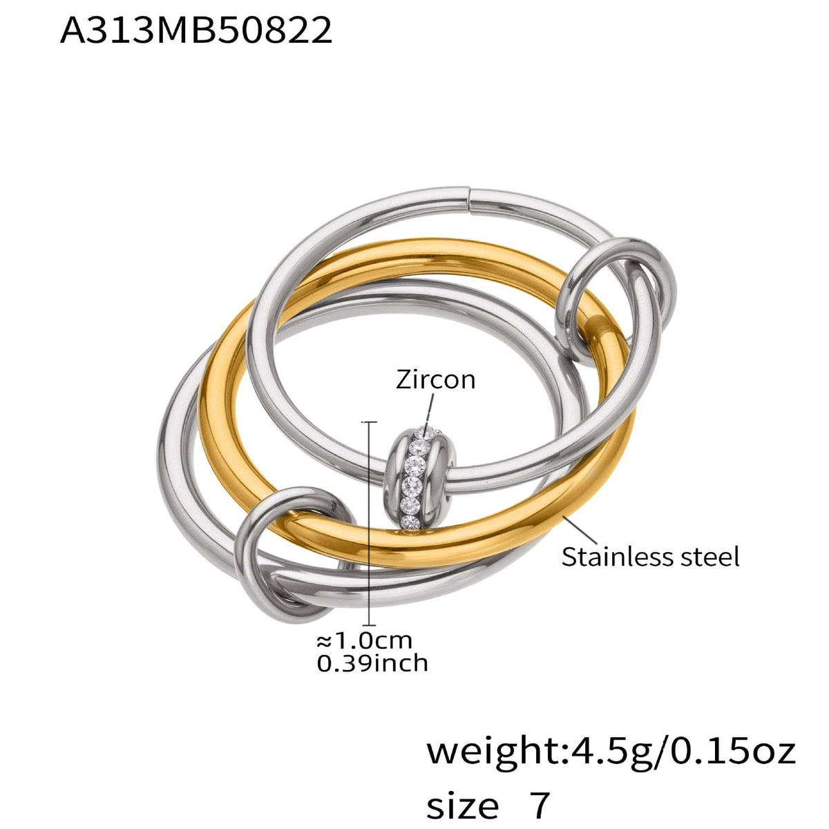 D관 - 큐빅 스테인리스 스틸 18K 골드 도금 반지 [A309-A312-A313] 25.09-4