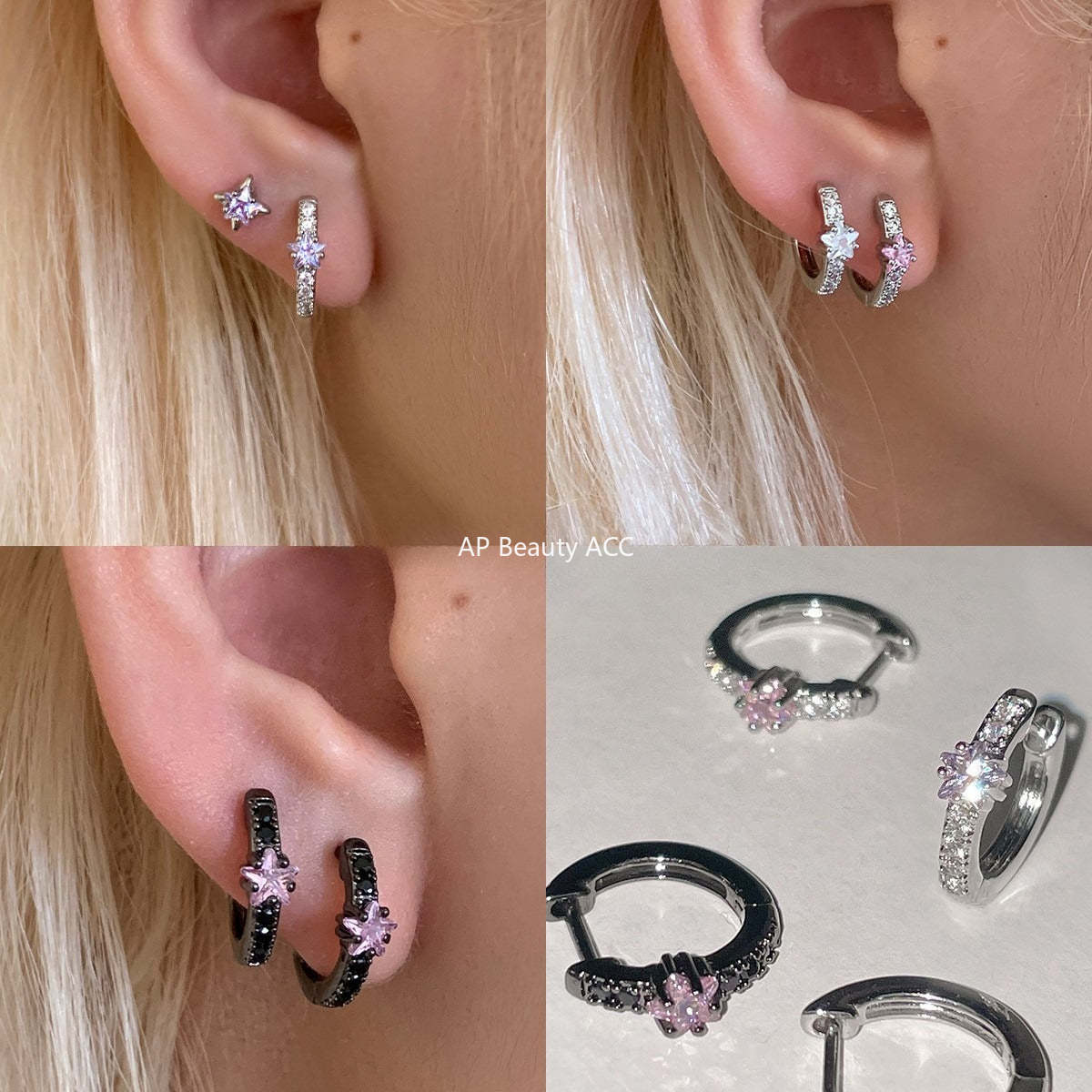 A관 - 별 큐빅 316 스테인리스 스틸 링 귀걸이 [EH-4333] 25.12-1