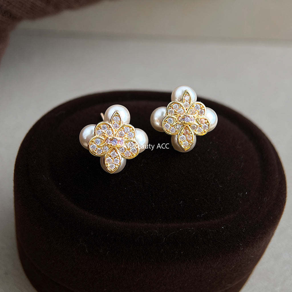 C관 - 플라워 진주 큐빅 925 은침 귀걸이 [7234] 25.12-2