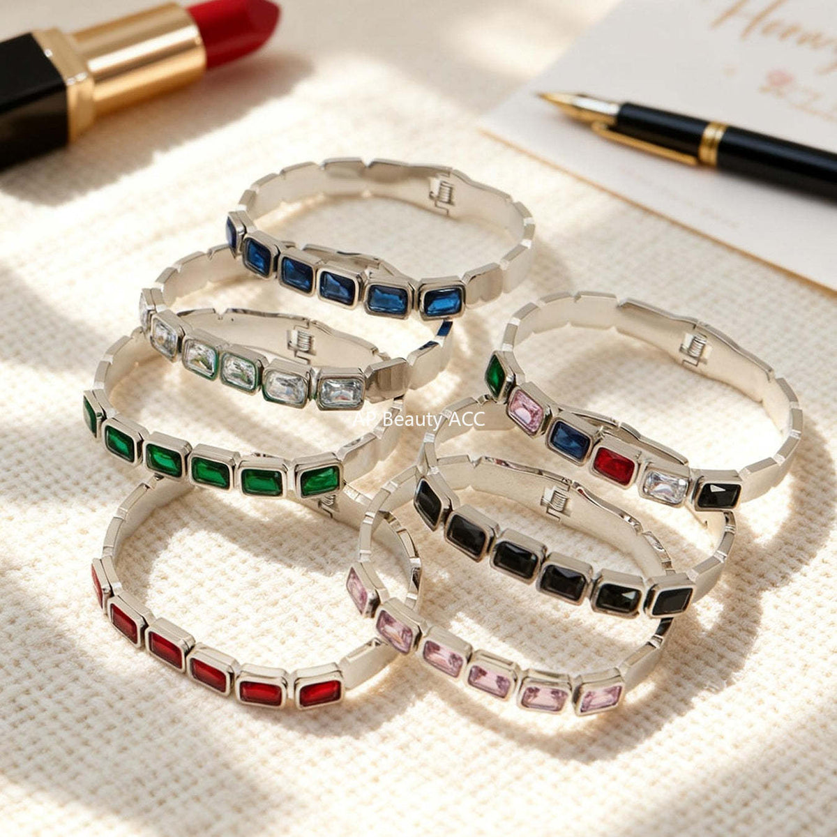 D관 - 사각 글라스 스톤 18K 도금 스테인리스 스틸 팔찌 [Z518] 25.12-2