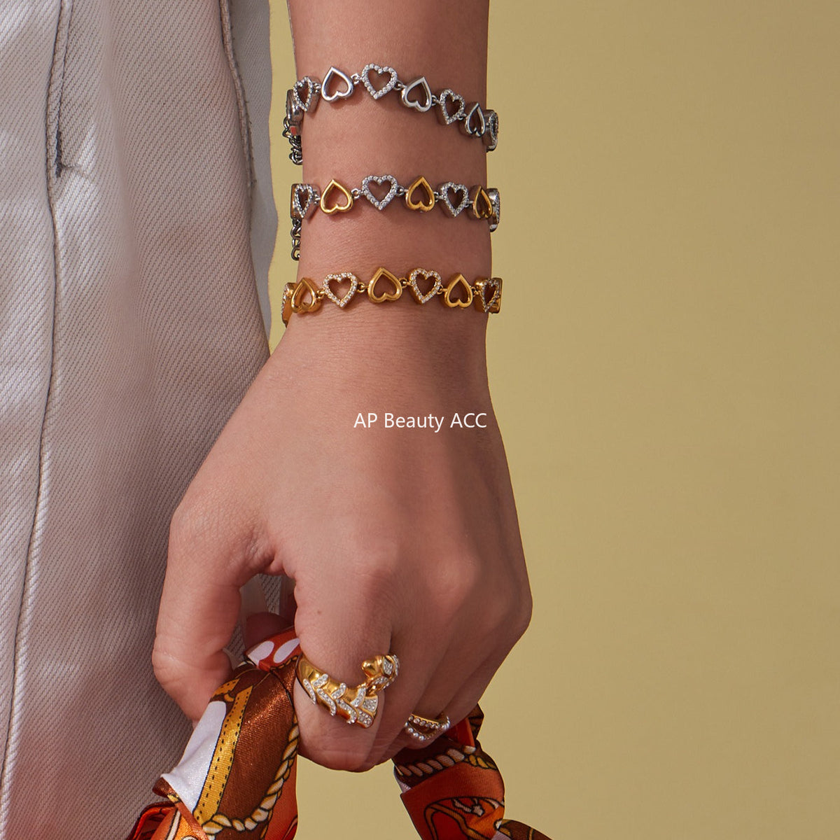 D관 - 18K 골드 도금 스테인리스 스틸 하트 큐빅 핸드메이드 체인 목걸이 팔찌 [TXP417] 25.10-1