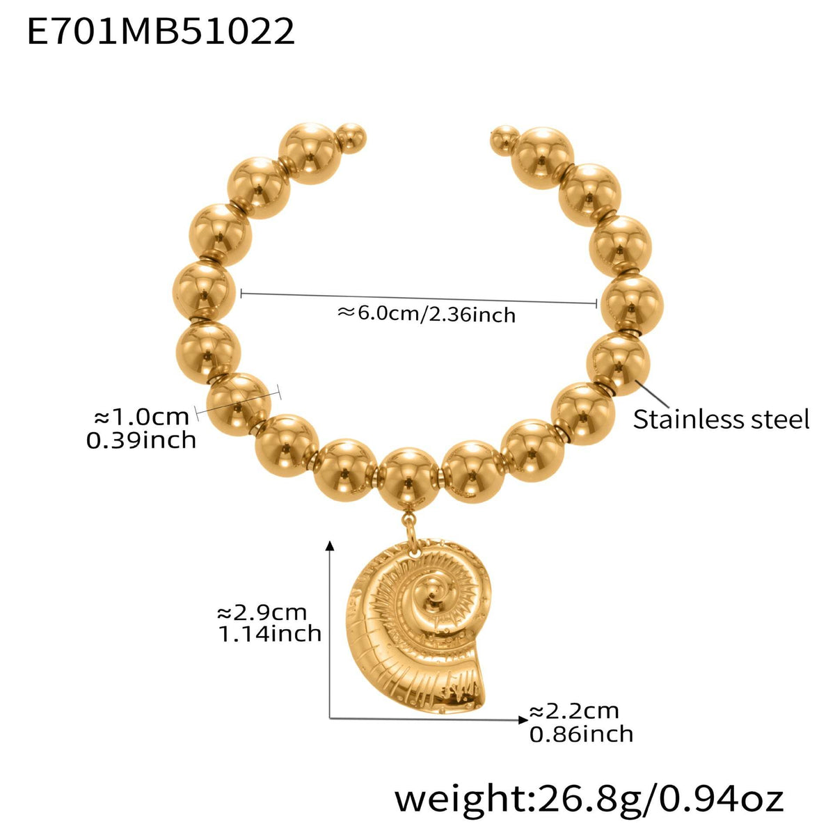 D관 - 스테인리스 18K 도금 대형 하트 펜던트 스틸볼 팔찌 [E701-E702] 25.10-5