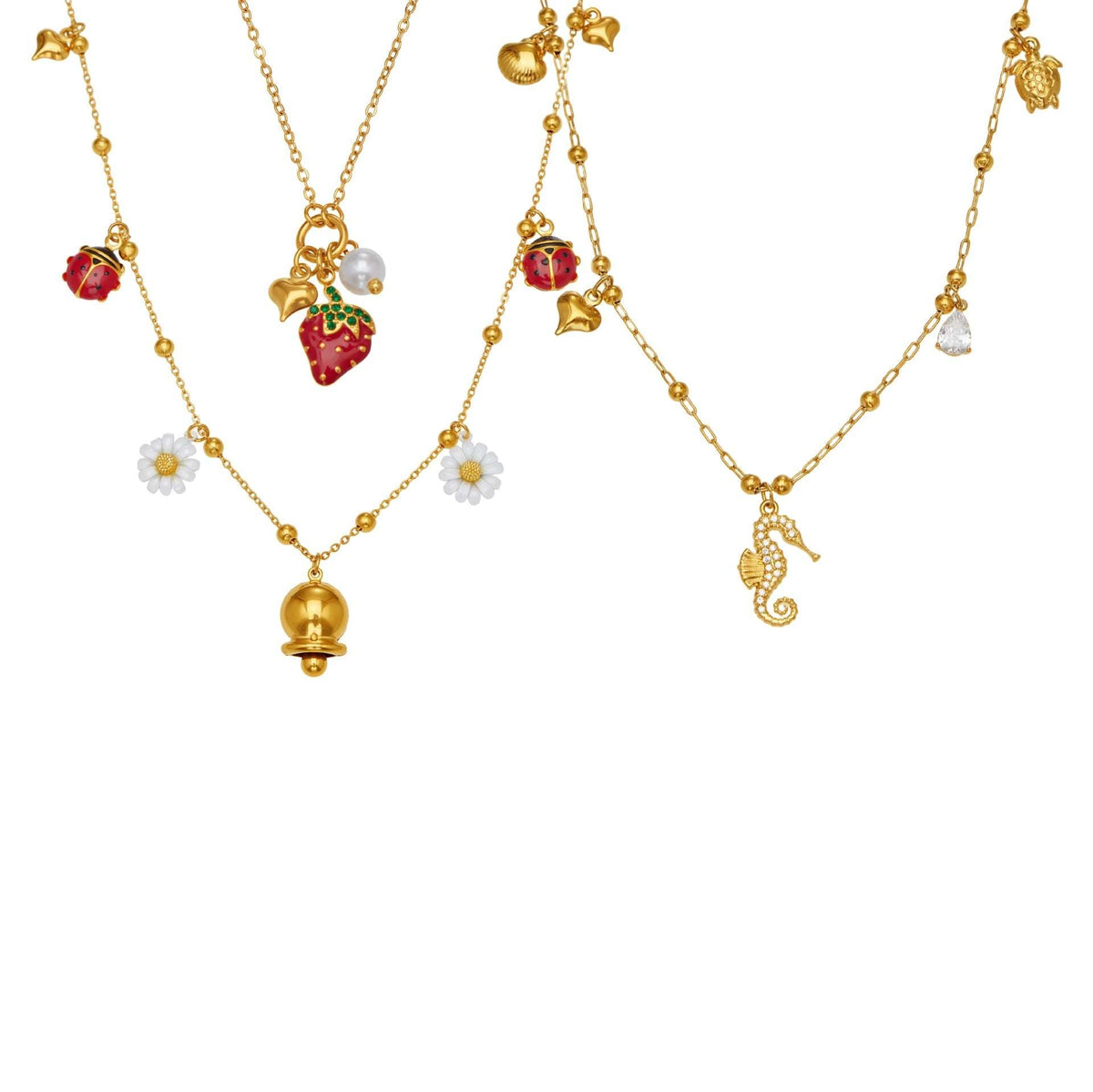 D관 - 스테인리스 스틸 해마 딸기 큐빅 펜던트 18K 도금 목걸이 [P755] 25.11-4