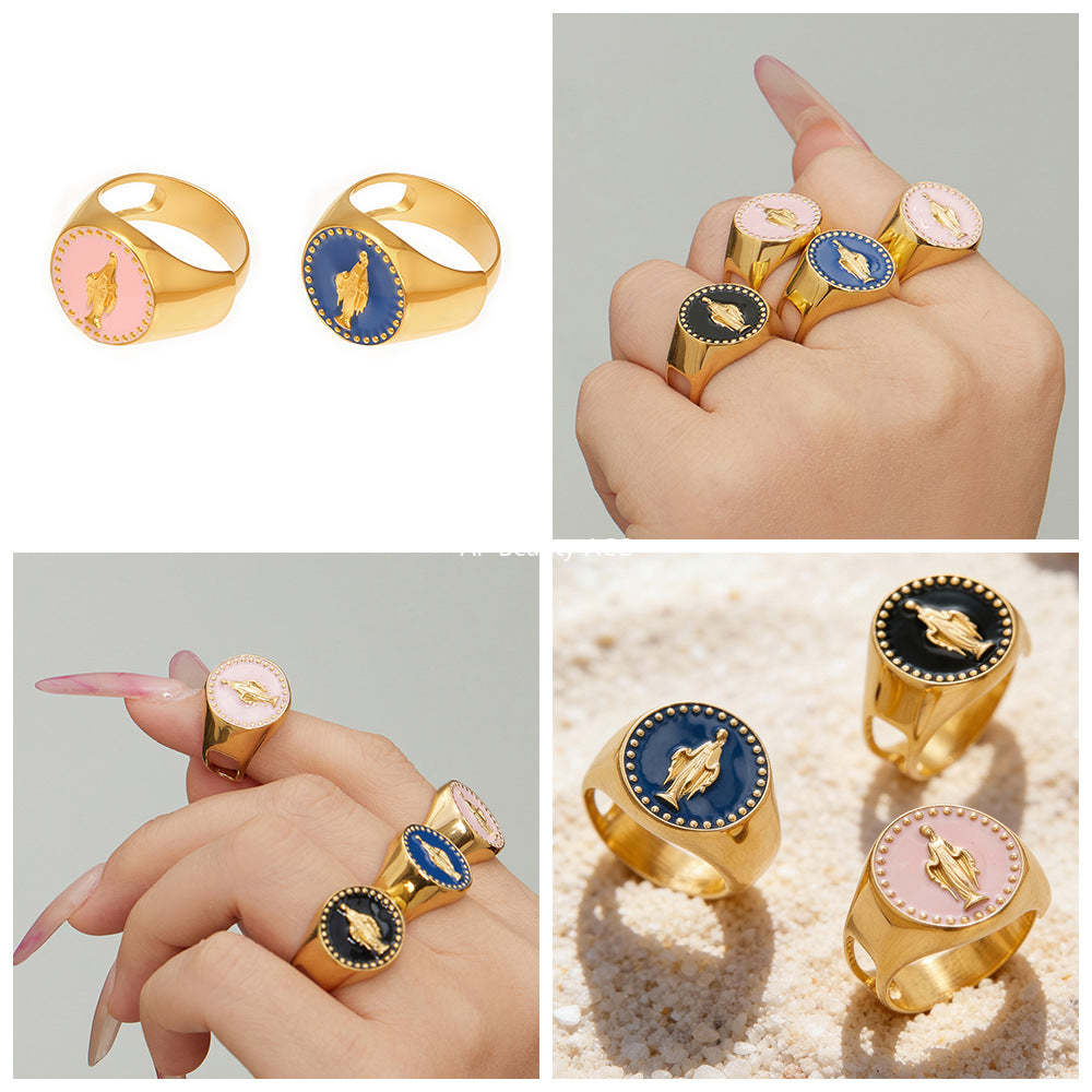 D관 - 스테인리스 스틸 18K 도금 성모마리아 오픈형 반지 [A676] 25.12-3