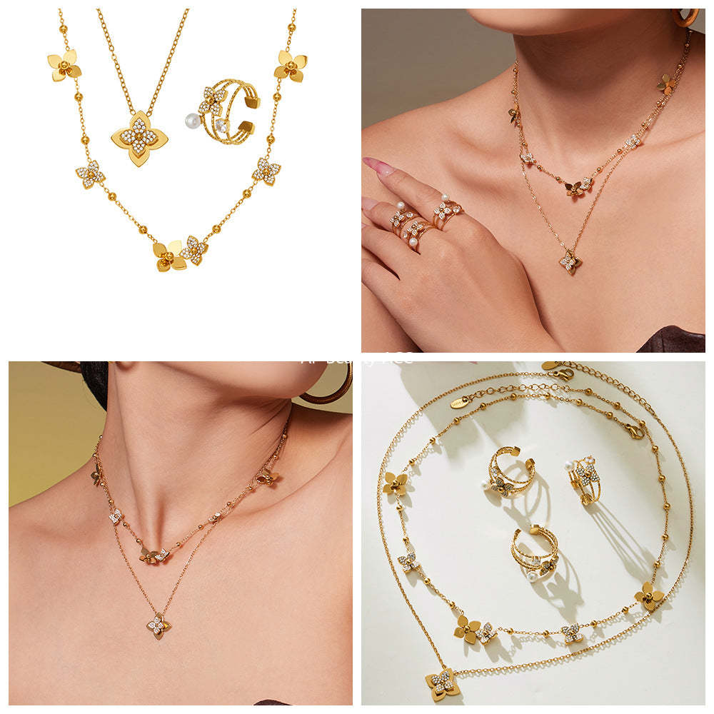 D관 - 스테인리스 스틸 큐빅 플라워 펜던트 목걸이 반지 [TXP489] 25.11-4