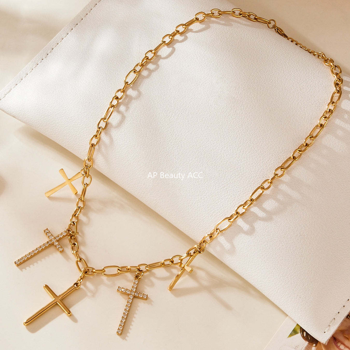 D관 - 큐빅 십자가 스테인리스 18K 도금 목걸이 [P1346] 25.11-3