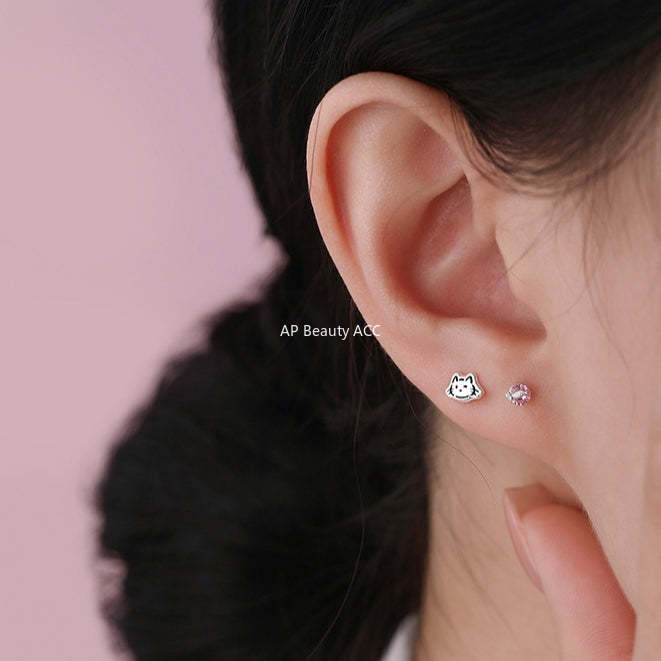 B관 - 999 실버 고양이 물고기 큐빅 귀걸이 [YC9006E_1] 25.12-2