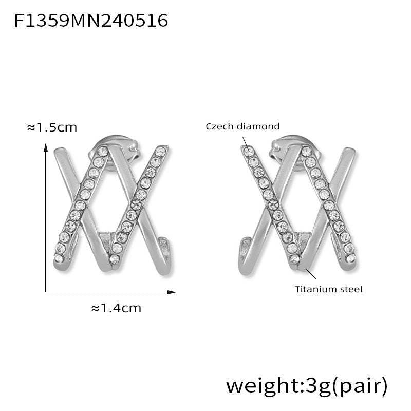 D관 - 티타늄 스틸 X 크로스 큐빅 장식 레트로 귀걸이 [F1359] 24.05-4
