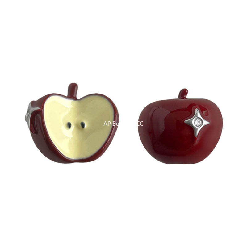 C관 - 핸드페인팅 사과 비대칭 925 은침 귀걸이 [7174] 25.12-1