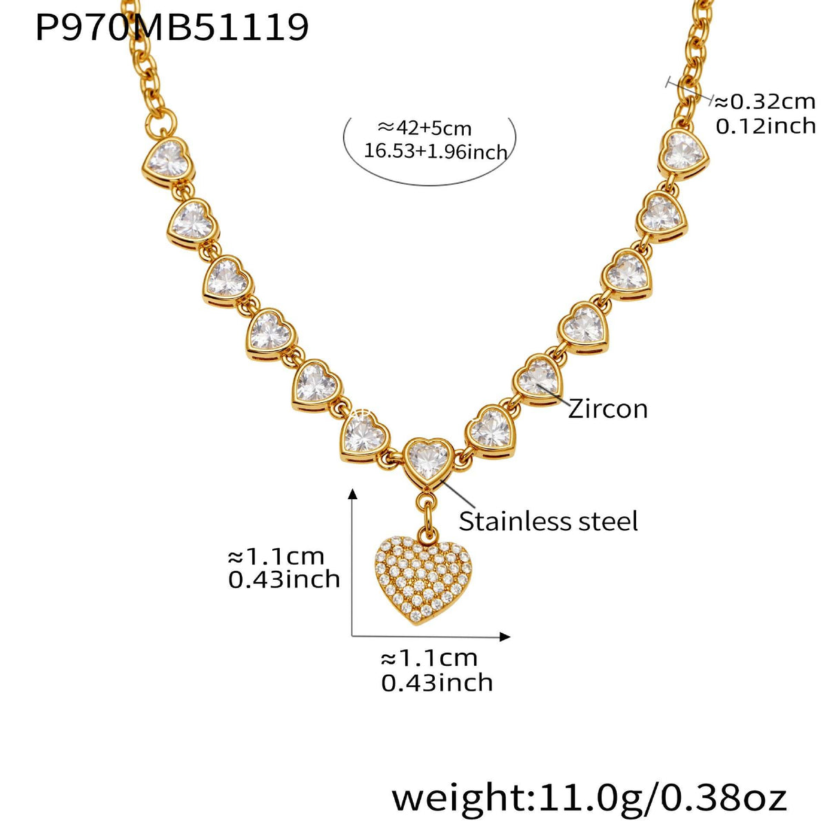 D관 - 스테인리스 스틸 하트 풀큐빅 18K 도금 목걸이 [P970] 25.11-4