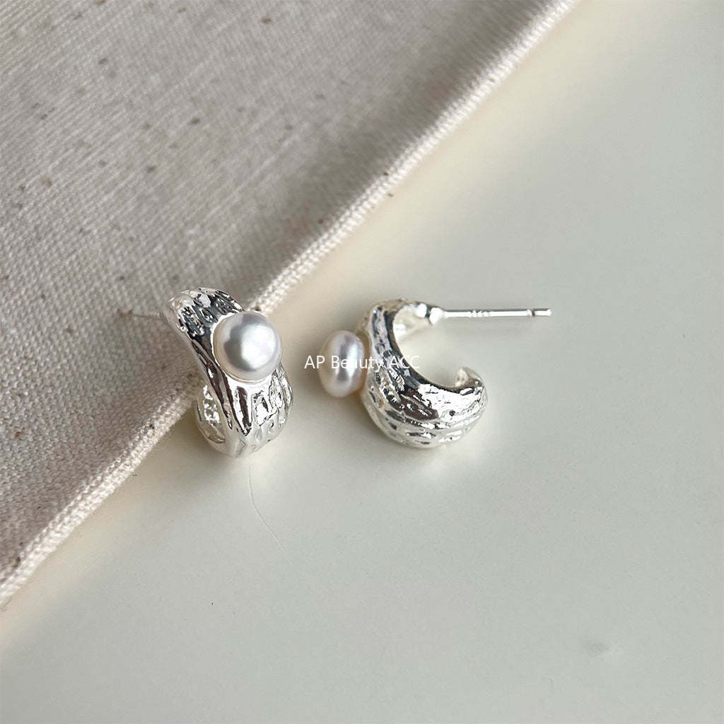 C관 - 담수 진주 기하학 텍스처 실버 귀걸이 [4406] 24.07-2