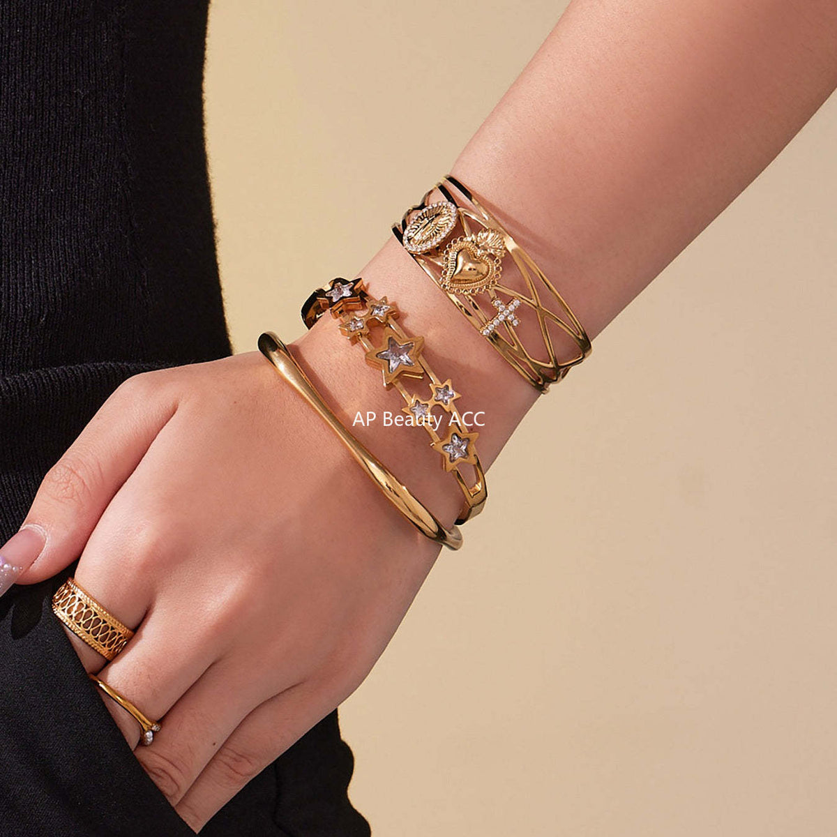 D관 - 스테인리스 18K 도금 큐빅 별 하트 비정형 팔찌 [Z500-Z501-Z502] 25.10-5