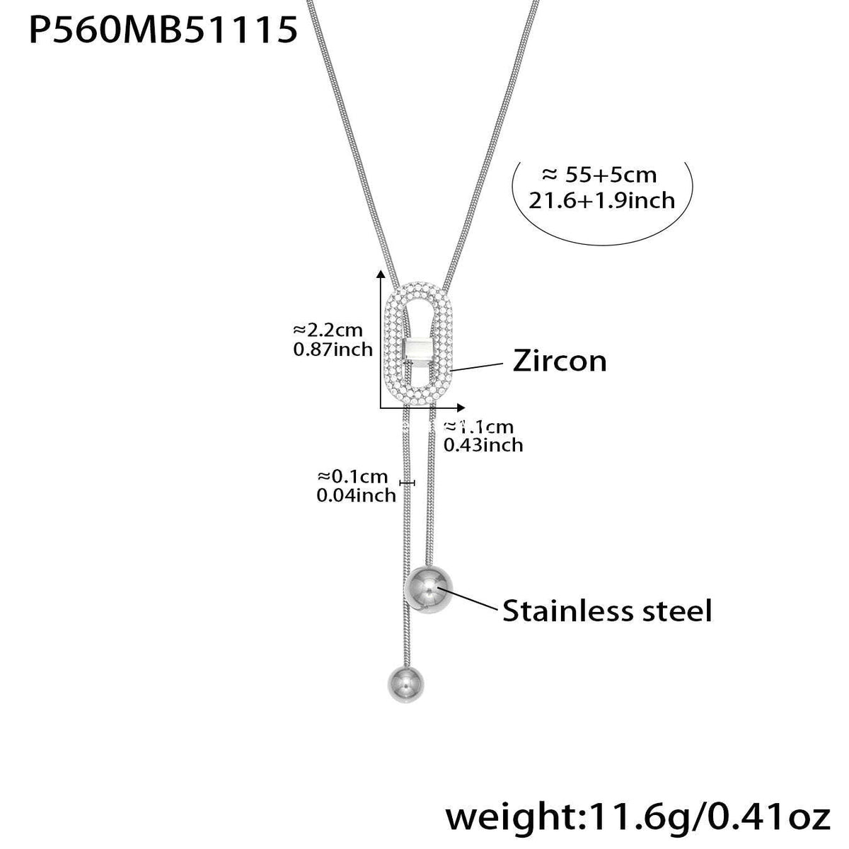 D관 - 큐빅 조절형 18K 도금 스테인리스 스틸 목걸이 [P560] 25.11-3