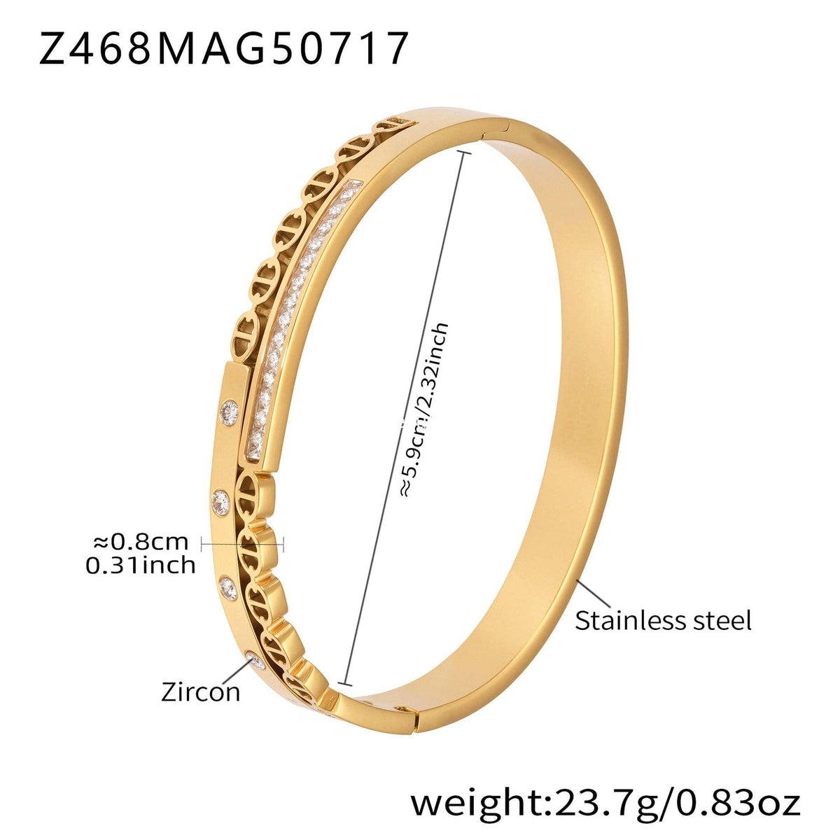 D관 - 큐빅 라인 스테인리스 스틸 18K 도금 팔찌 [Z467-Z468] 25.07-4
