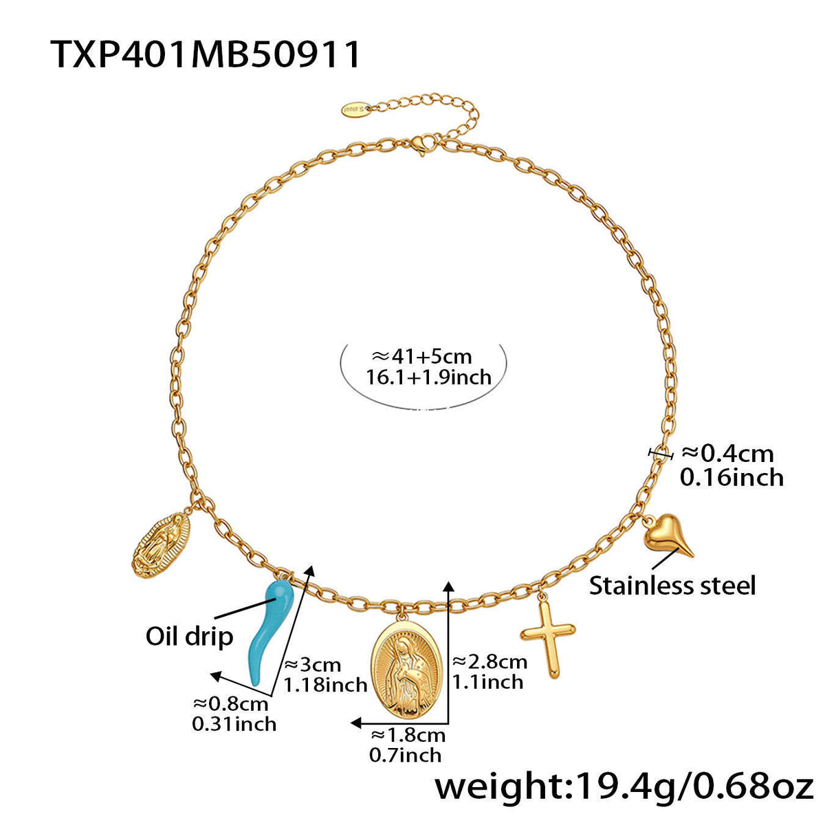 D관 - 원형 예수상 펜던트 스테인리스 스틸 목걸이 팔찌 [TXP401-TXE401] 25.09-3