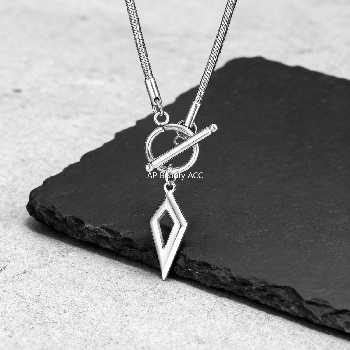 G관 - 스테인리스 OT 고리 다이아 모양 펜던트 뱀줄 목걸이 [NC-237] 25.12-2