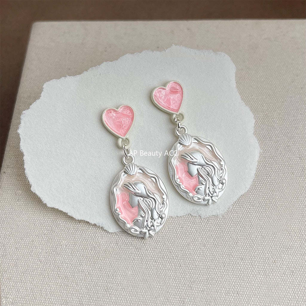 C관 - 핑크 컬러 오일코팅 미인 초상화 귀걸이 [5575] 25.02-3