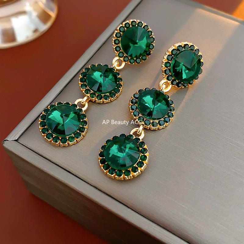 C관 - 실버 큐빅 롱 원형 컬러 크리스탈 유럽풍 모던 귀걸이 [E5450] 24.02-1