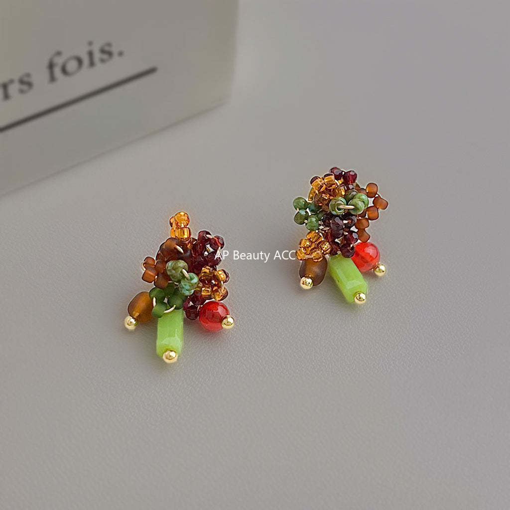 C관 - 핸드메이드 쌀알 비즈 플라워 925 은침 귀걸이 [S269] 25.09-4