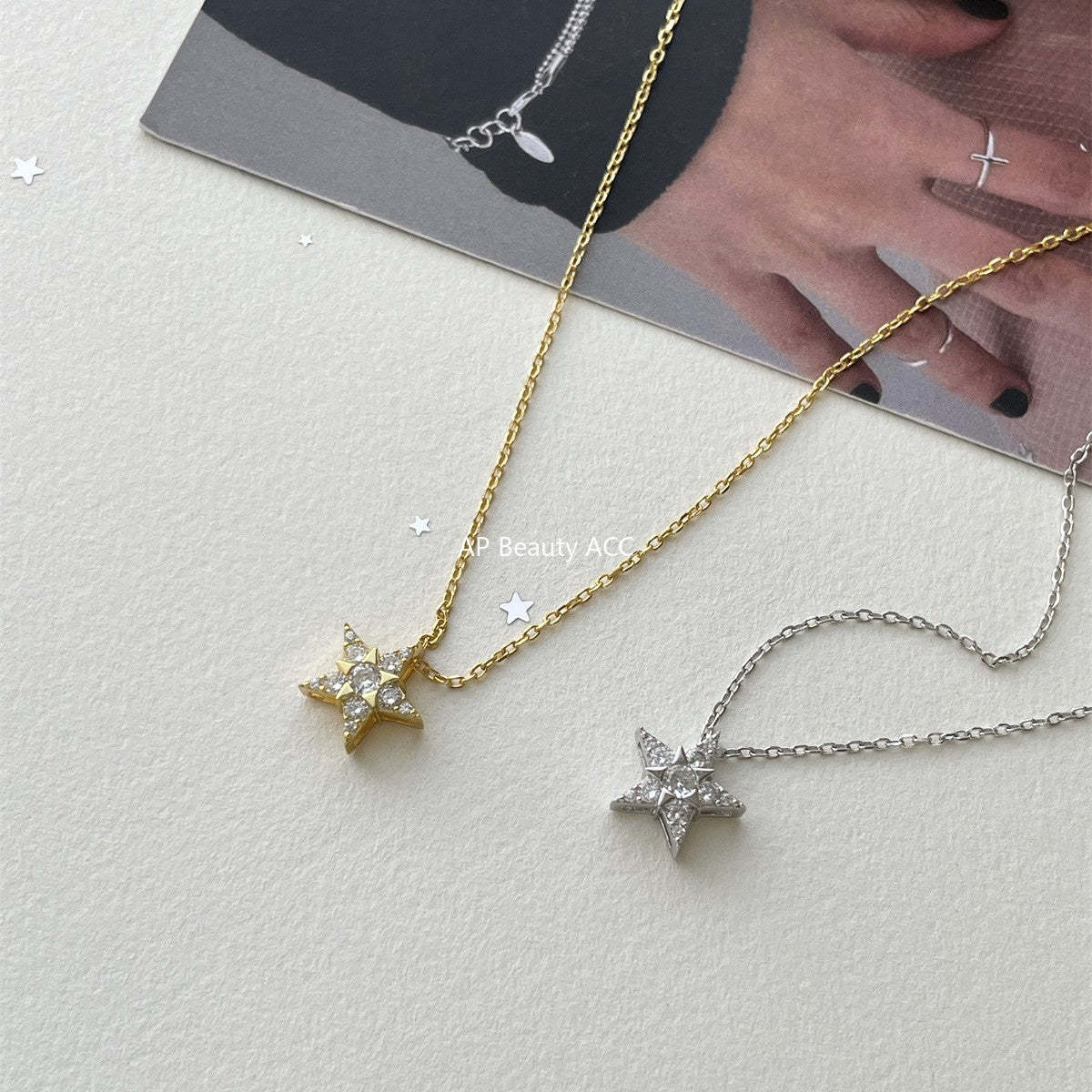 A관 - 925 실버 큐빅 별 펜던트 체인 목걸이 [XL-1212] 25.10-4