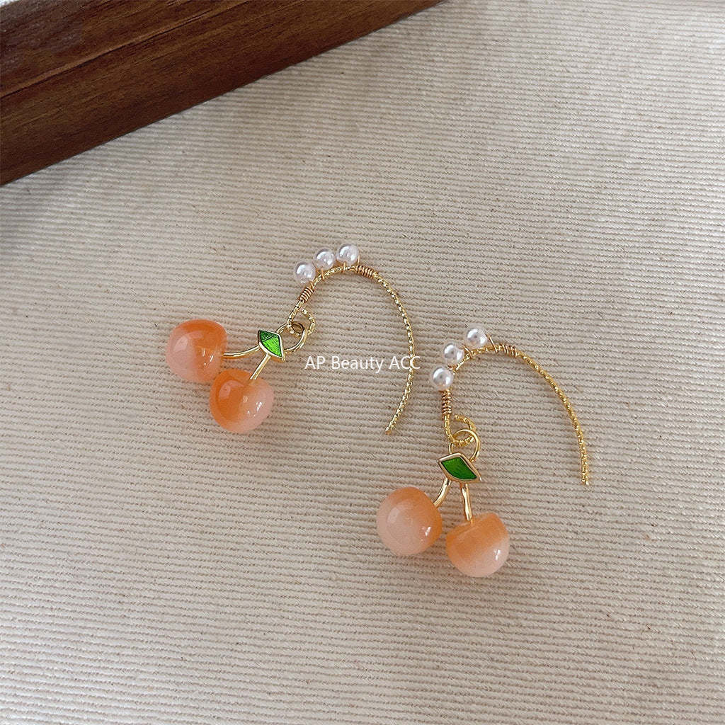 C관 - 14K 도금 여름 귀여운 체리 은침 귀걸이 [4155] 24.05-4