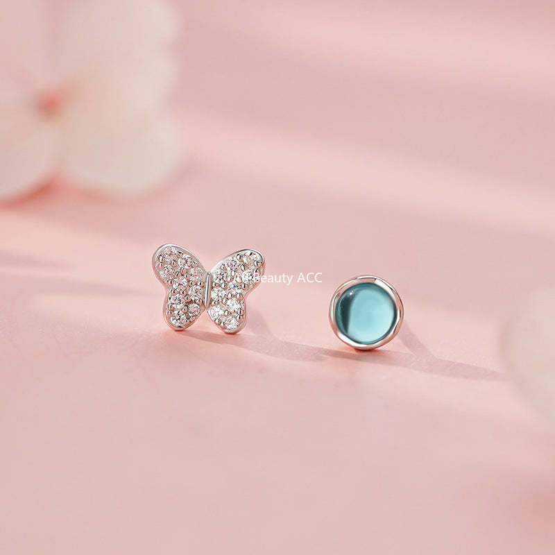 B관 - 언밸런스 나비 블루 999 실버 귀걸이 [YC4162E_1] 25.11-3