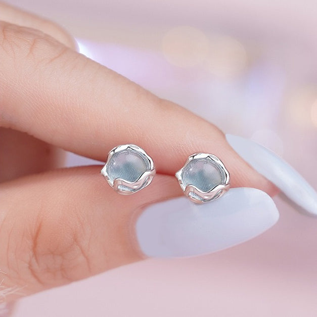 B관 - 925 실버 물빛 글라스 스톤 귀걸이 [YC6705E_1] 25.10-2