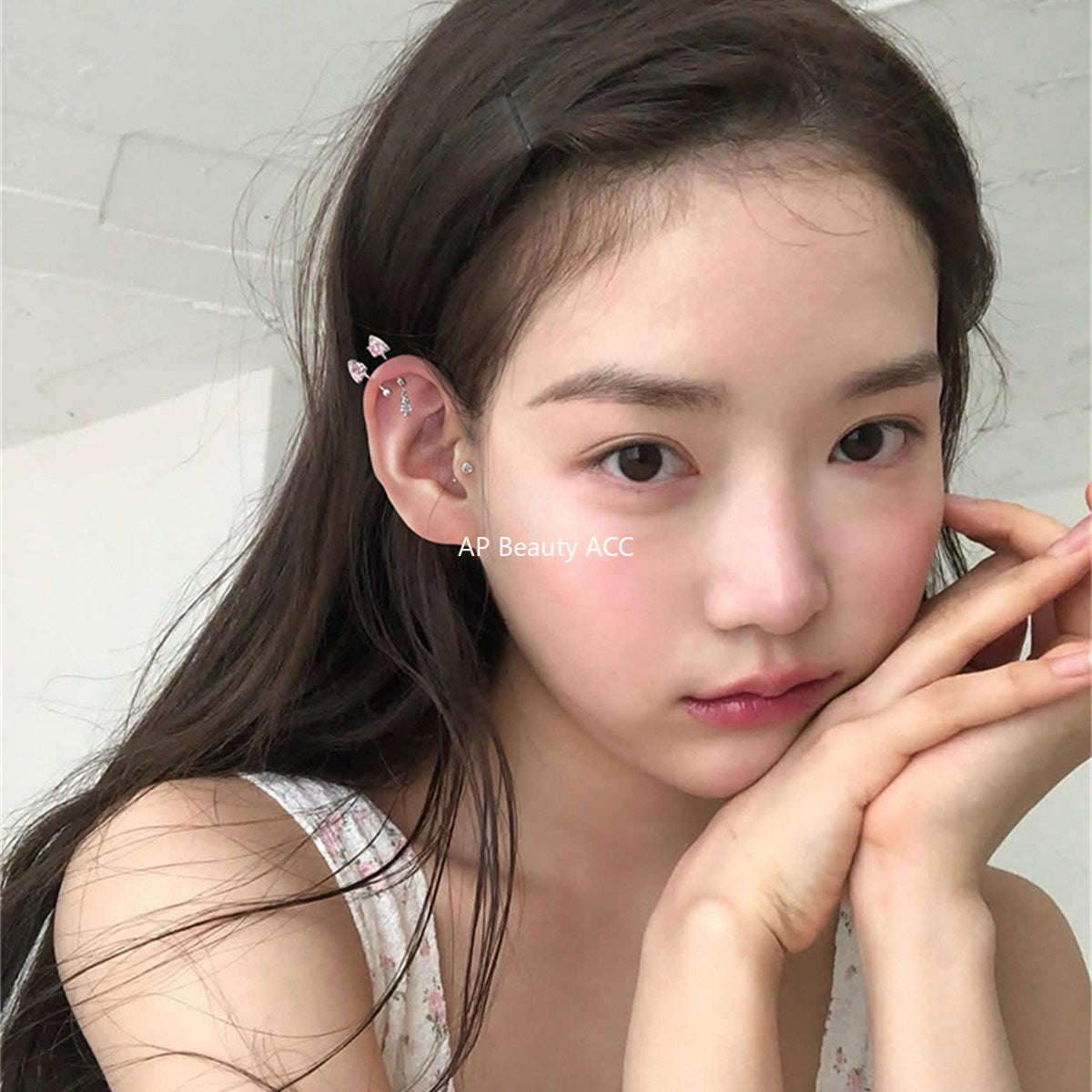 A관 - 티타늄 스틸 고양이귀 물고기뼈 하트 큐빅 귀걸이 [EH-4087] 25.10-1