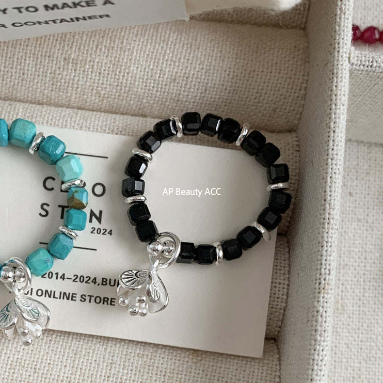 A관 - 플라워 잎사귀 복주머니 말 사과 미니 펜던트 925실버 반지 [RB] 25.11-4